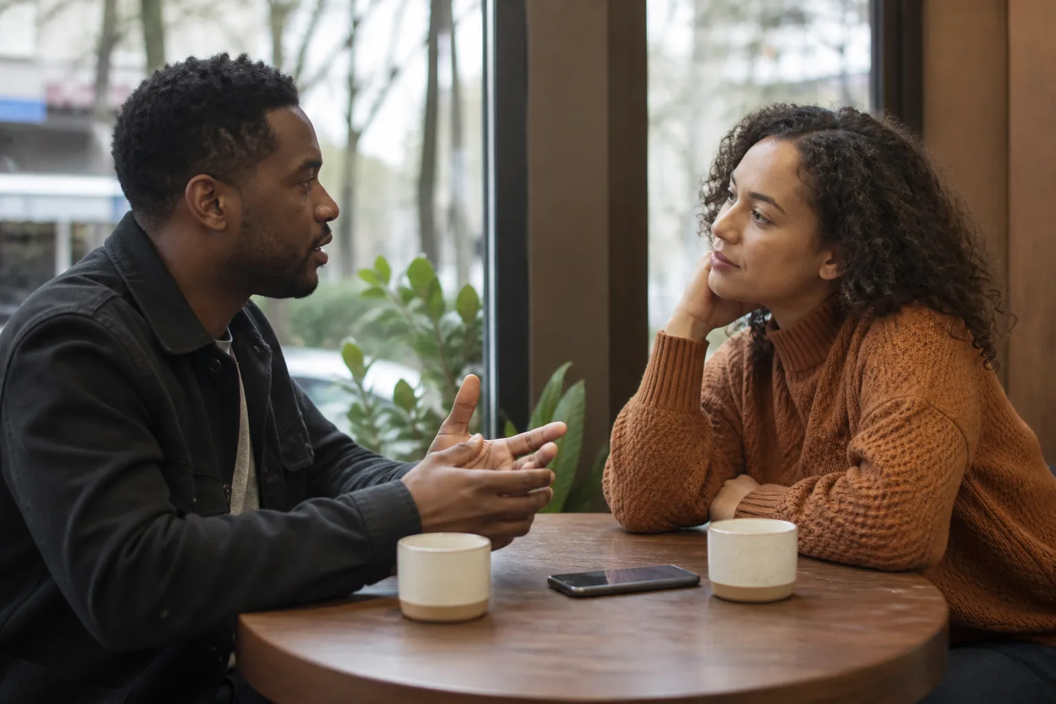 Two adults having a calm private conversation