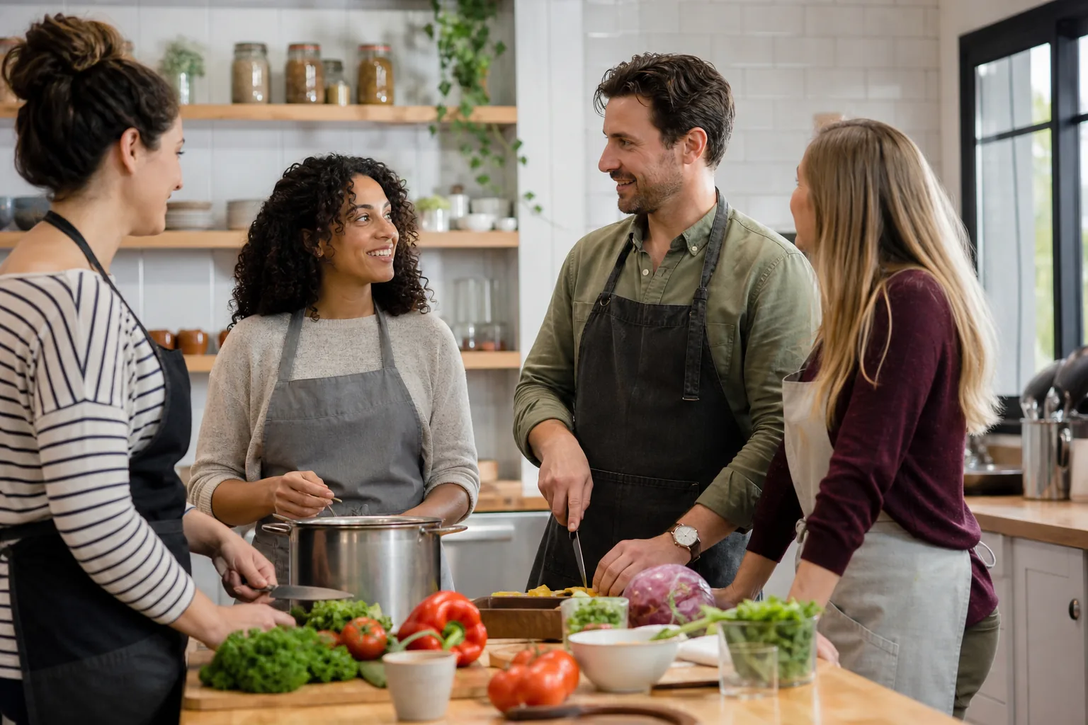 Adults meeting naturally at a community cooking class