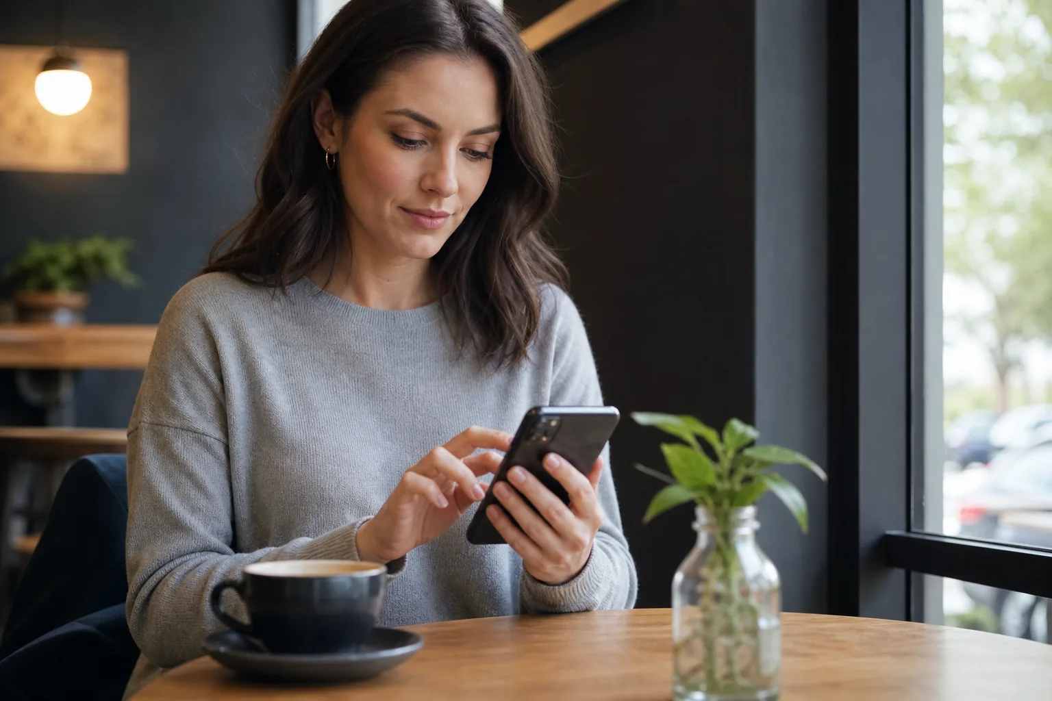 A woman reviewing privacy choices on her phone